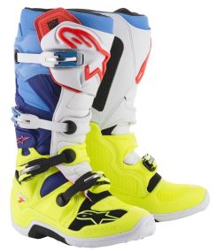 Bottes Alpinestars Tech 7 Jaune Fluo Blanc Bleu Cyan