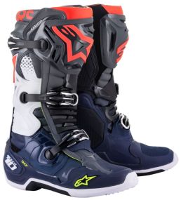 Bottes Alpinestars Tech 10 Gris foncé Bleu foncé Rouge Fluo