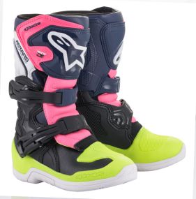 Bottes Enfants Alpinestars Tech 3S Noir Bleu foncé Rose Fluo