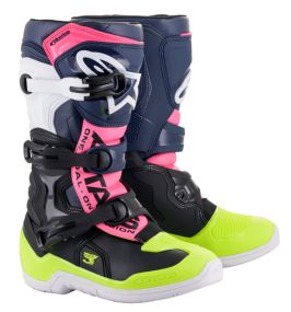 Bottes Enfants Alpinestars Tech 3S Noir Bleu Foncé Rose Fluo