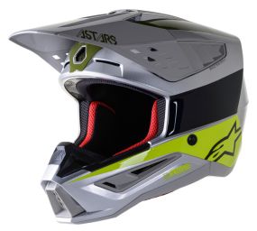 Casque Alpinestars S-M5 Bond Argent Jaune Fluo Vert Militaire Brillant