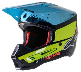 Casque Alpinestars S-M5 Speed Noir Jaune Fluo Bleu Ciel