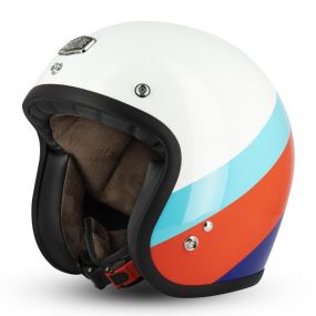 Casque Gasoline Jet Cafe Racer S250 Blanc/Bleu ciel/Rouge Brillant