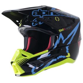Casque Alpinestars S-M5 Action Noir Cyan Jaune Fluo Brillant
