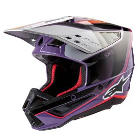 Casque Alpinestars S-M5 Sail Violet Noir Argent Brillant