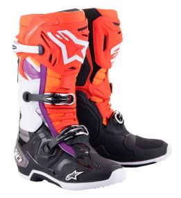 Bottes Alpinestars Tech 10 Noir Rouge Fluo Orange Fluo Blanc
