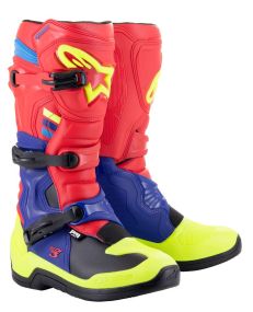 Bottes Alpinestars Tech 3 Rouge Brillant Bleu Foncé Jaune Fluo