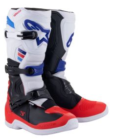 Bottes Alpinestars Tech 3 Blanc Rouge Brillant Bleu Foncé