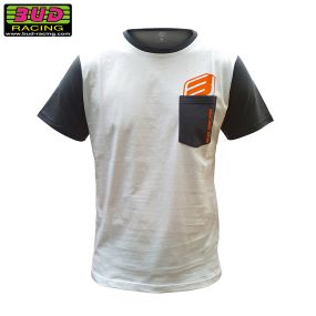 Tee shirt Bud Racing B-Logo SS Pocket Blanc Gris