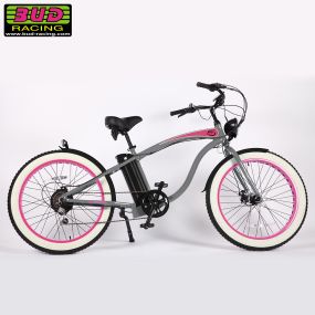 Vélo Electrique Beach cruiser Bud racing Old School Gris/Rose