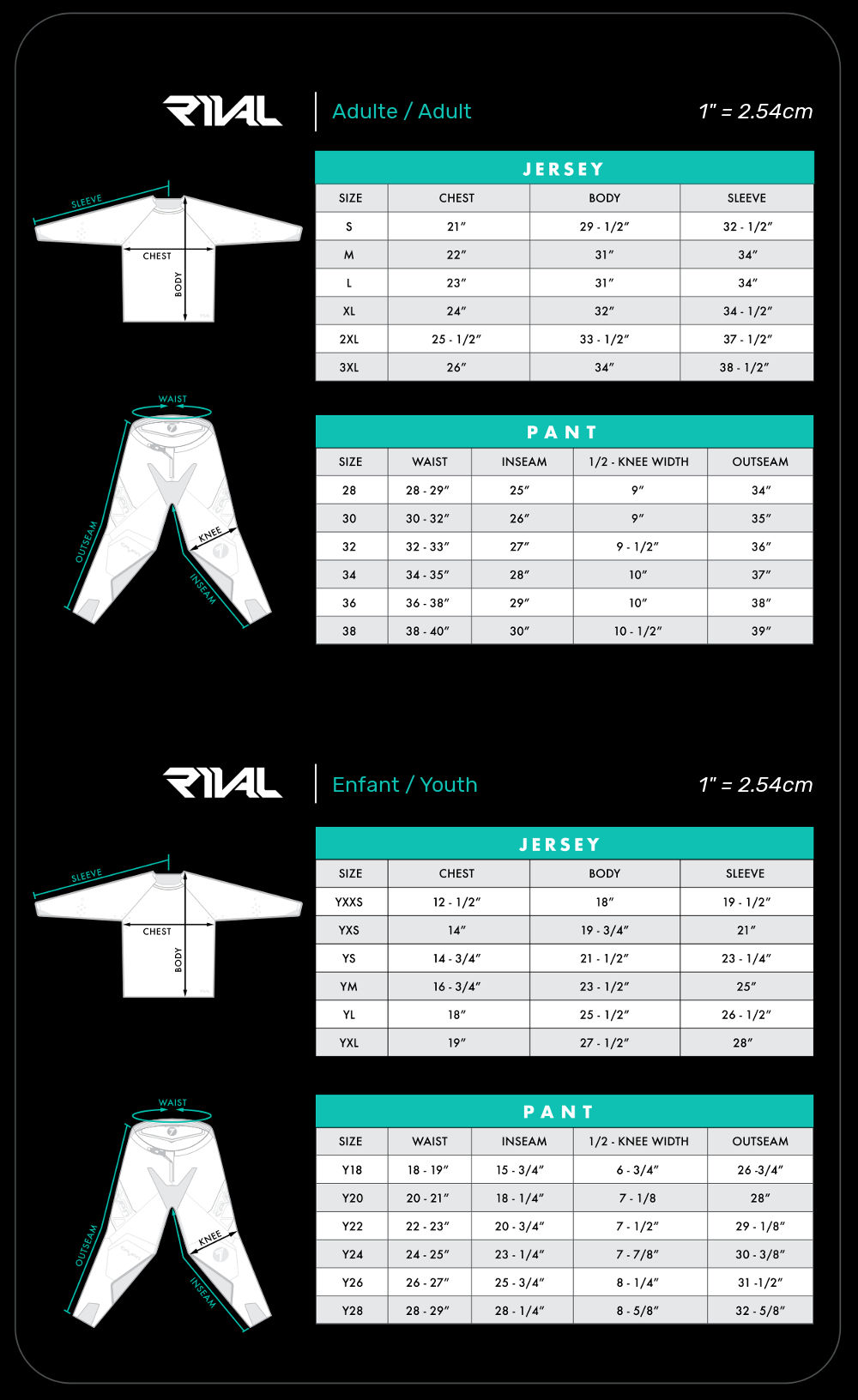 Guide de taille Seven RIVAL / Seven size chart RIVAL