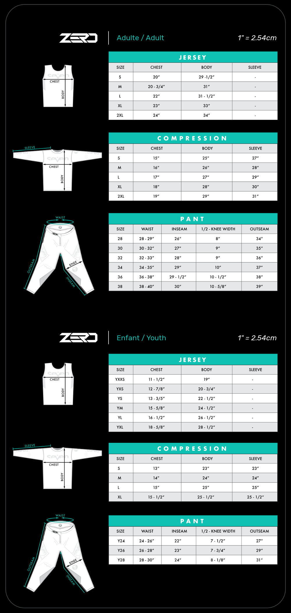 Guide Taille Seven ZERO / Seven Size Chart ZERO